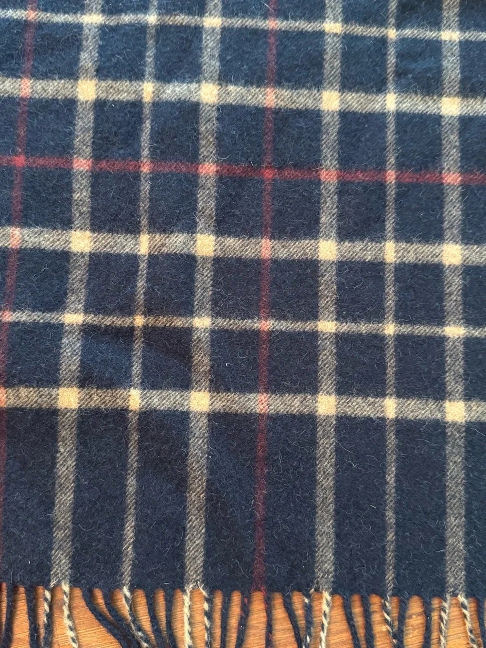 Brooks Brothers 100% Baby Camel Hair Scarf Italy Navy Plaid Fringe Luxury Preppy